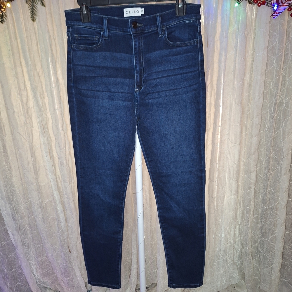 Cello Dark Blue Wash All Over Strech Skinny High Rise Denim Jeans Boutique 13